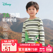 迪士尼（Disney）秋季童裝兒童寶寶男女童米奇卡通長(cháng)袖T恤純棉親膚7A級抗菌上衣 黑綠條紋米奇恐龍 130