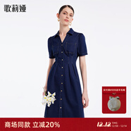 歌莉婭魔鬼收腰牛仔連衣裙夏裝女短袖顯瘦小個(gè)子通勤A(yíng)字裙子1A8C4K4DC 80U深牛仔藍 S (155)