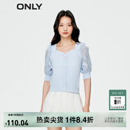 ONLY淑女泡泡袖花朵拼接套頭短袖針織衫女|123213003 A39 鹵素藍HALOGEN BLUE S 160/80A