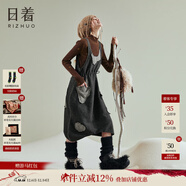 日著(zhù)（rizhuo）日著(zhù)冰川黑羊毛背帶裙2025秋新款寬松趣味拼貼可收腰設計感裙子女 冰川黑 S