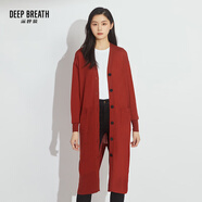 深呼吸DEEP BREATH女裝V領(lǐng)單排扣純羊毛衫針織開(kāi)衫外套A400291 紅 S (2)