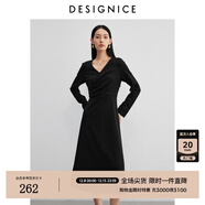 迪賽尼斯（DESIGNICE）2024年秋季新款氣質(zhì)通勤風(fēng)優(yōu)雅黑色長(cháng)裙高腰長(cháng)袖連衣裙 黑色 L