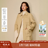 茵曼（INMAN）2025冬季女裝新款羊駝毛桑蠶絲襯衫式雙面呢短款毛呢夾克外套 淺黃色 S