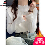 AEMAPE白色打底衫女2025新款秋冬內搭設計感半高領(lǐng)毛衣木耳邊針織衫上衣 白色加絨 M
