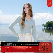 三彩2025秋季新款蕩領(lǐng)T恤修身長(cháng)袖上衣開(kāi)叉套頭優(yōu)雅M 冰川藍 M 160/84A