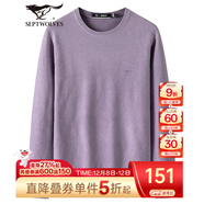 七匹狼針織衫男圓領(lǐng)毛衣男凈色彩紗提花長(cháng)袖T恤衫男士保暖內搭打底衫毛衫男裝上衣服飾 504(淺紫)  XL 175/92A
