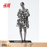 H&M女裝連衣裙2025夏季新款燈籠袖裙衫式寬松a字版型連身裙1289425 白色/黑色花卉 XL 175/116