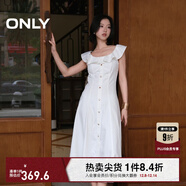 ONLY2025夏季新款減齡飛袖荷葉領(lǐng)拼接牛仔裙連衣裙女|125242007 J2G米白色 M