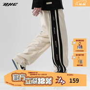 BJHG【2.0】 不計后果春秋環(huán)保麂皮絨串標拼接休閑褲子男潮流直筒長(cháng)褲 卡其色 XL (140-160斤）