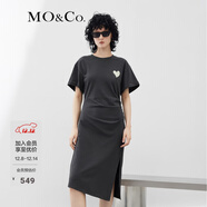 MO&Co.抗菌防螨愛(ài)心珠片解構不對稱(chēng)設計感顯瘦連衣裙摩安珂 鋼灰色-第2批 L 170
