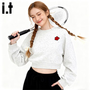 GROUND ZEROit衛衣女秋冬25最新款高級感連帽短款韓系慵懶風(fēng)小子個(gè)洋氣外套  淺灰色-小花朵短款衛衣 S 85-100斤/155-165cm