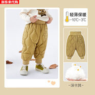 胖東來(lái)打折的兒童褲，冬天穿在男孩和女孩身上，加厚，溫暖，高腰，保護 深卡其色 100 cm_【高腰】