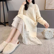 AEMAPE中長(cháng)款過(guò)膝加絨毛衣連衣裙女寬松2025秋冬新款垂墜感時(shí)尚休閑款 白色 不加絨 2XL 建議125-135斤