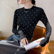 歌豪燙鉆套手指長(cháng)袖t恤女2024秋新款圓領(lǐng)正肩修身帶鉆白色內搭打底衫 黑色 L L