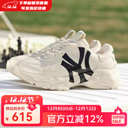MLB官方老爹鞋女鞋子 新款運動(dòng)鞋男鞋情侶休閑鞋NY跑步鞋 3ASHC104N 洋基隊/米黃色(升級版) 38 (240mm)