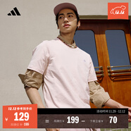 adidas情侶休閑純棉上衣圓領(lǐng)短袖T恤男女夏季阿迪達斯官方輕運動(dòng) 粉色 XL