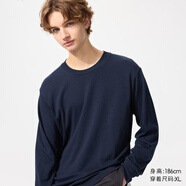 優(yōu)衣庫男裝女裝柔軟圓領(lǐng)T恤/休閑長(cháng)袖上衣25秋冬新款479783 69 藏青色 4XL