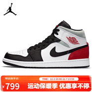 Jordan休閑鞋男子AJ1喬丹JORDAN 1中幫運動(dòng)鞋852542-100黑紅44.5