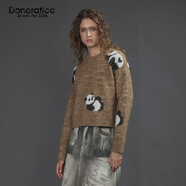 達衣巖圓領(lǐng)熊貓提花針織衫女2025冬季新品長(cháng)袖短款小眾文藝毛衣 狩獵卡其 S