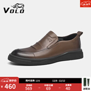 VOLO犀牛男鞋休閑皮鞋男士商務(wù)皮鞋真皮軟底透氣皮鞋 棕色套腳款 39