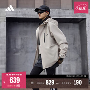 adidas拒水加絨內膽三合一連帽外套男女秋冬阿迪達斯官方輕運動(dòng) 淺褐   XL