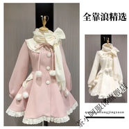 茶小阿甜美秋冬蝴蝶結毛呢連衣裙圍巾外套小個(gè)子少女可愛(ài)2024公主風(fēng)套裝 主圖款 XS