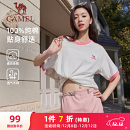 駱駝（CAMEL）夏日純棉T神男女寬松圓領(lǐng)短袖上衣T恤 C35BAXLN056A 櫻桃粉 L