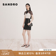 SANDRO秋冬女裝法式修身黑白蕾絲拼接翻領(lǐng)系帶短款連衣裙 淡褐色（偏白）(尺碼偏小，建議拍大1碼) XS