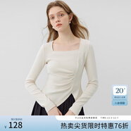 范思藍恩23FS13101芭蕾風(fēng)初秋新款上衣女新款氣質(zhì)長(cháng)袖針織衫 杏色 S