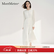 MeetMetro瑪依爾法式浪漫長(cháng)袖連衣裙女2025秋新款優(yōu)雅顯瘦A字長(cháng)裙 白色【現貨閃電發(fā)】 L