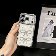 創(chuàng  )新（Creative）17適用iPhone16promax電鍍滿(mǎn)鉆11滴膠15plus蘋(píng)果14防摔13手機殼12 電鍍滿(mǎn)鉆滴膠-白底珍珠水鉆大蝴蝶結 蘋(píng)果13pro