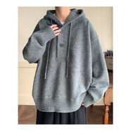 SMVP鹿毛絨廢土風(fēng)連帽毛衣男士冬季日系大碼復古慵懶軟糯針織衫外套 G1灰色 2XL 【145-160斤】