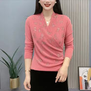 HEILIANHUA秋冬季保暖加絨加厚交叉領(lǐng)燙鉆蝴蝶洋氣時(shí)髦長(cháng)袖打底衫藍魅藍魅 西瓜紅【不加絨】【高品質(zhì)25-63】 6XL