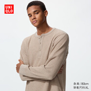 優(yōu)衣庫男裝女裝情侶華夫格亨利領(lǐng)套頭衫長(cháng)袖T恤479784 482766 482766/32深米色 XL