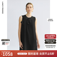 朗姿二醋酸黑白高級感蝴蝶結a字無(wú)袖輕禮服連衣裙2025年夏季新款 夜幕黑色 2XL