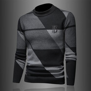 TB巴寶莉冬季男士圓領(lǐng)格子羊毛衫歐美簡(jiǎn)約加厚毛衣大碼打底針織衫潮 黑灰色 M