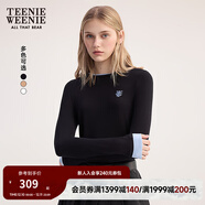 Teenie Weenie小熊女裝T恤2025秋季新款簡(jiǎn)約線(xiàn)條撞色拼接長(cháng)袖上衣 黑色 M