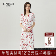 深呼吸DEEP BREATH女裝V領(lǐng)中長(cháng)高腰泡泡袖收腰碎花連衣裙A500197 白-花 M (3碼)
