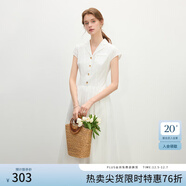 范思藍恩法式復古翻領(lǐng)短袖襯衫連衣裙女2025夏裝新款高腰A字裙子 白色 S