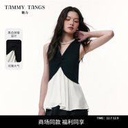 糖力【商場(chǎng)同款】 2025夏季新款黑白拼色無(wú)袖針織衫上衣女X型修身 黑色 黑白拼色 L