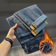 好景鳥(niǎo)（HAOJINGNIAO）2025高端秋冬季新款藍色牛仔褲男士冬款加絨寬松百搭潮牌休閑小腳 藍色 34