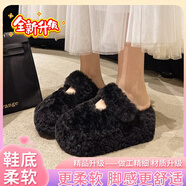 回力四季包頭毛毛拖鞋女外穿新款秋冬厚底軟底防滑孕婦棉拖女 黑色增高5厘米【佳人T-11】 【升級款專(zhuān)柜版】 37 (235mm) 【標準尺碼】