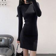 依樂(lè )琦毛衣裙裙女2025秋冬內搭配大衣打底半高領(lǐng)毛衣 黑色 S 80-100斤