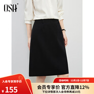 歐莎職場(chǎng)通勤A(yíng)字短裙女2025秋季新款梨型身材遮胯直筒半身裙子 黑色 XL