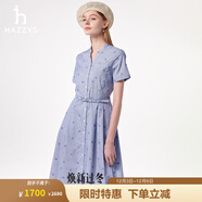 哈吉斯（HAZZYS）女裝 夏款淑女清新立領(lǐng)條紋印花連衣裙女AQWSC0BBC05 藍色BL L (165/88A 40)