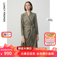 朗姿設計感ol風(fēng)氣質(zhì)顯瘦西裝裙冬季新款法式長(cháng)袖高級感連衣裙 卡其綠色 2XL