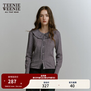 Teenie Weenie小熊女秋季挑孔蕾絲肌理氣質(zhì)時(shí)髦荷葉邊毛衣針織開(kāi)衫 中灰色 S (160)