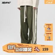 BJHG【2.0】 不計后果春秋環(huán)保麂皮絨串標拼接休閑褲子男潮流直筒長(cháng)褲 軍綠色 XL (140-160斤）