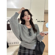 念琢新款綠茶秋冬韓系氛圍感設計感蝙蝠袖V領(lǐng)綁帶長(cháng)袖針織毛衣衫 淺灰 均碼 （80-130