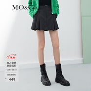 MO&Co.運動(dòng)風(fēng)橡筋高腰拼接壓褶A字半身裙短裙設計感裙子JK風(fēng)摩安珂 炭黑花灰色-第2批 S 160